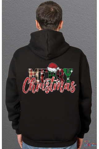 Bumeta Glitter Merry Christmas Noel Sweatshirt Unisex Kapüşonlu Hoodie Siyah