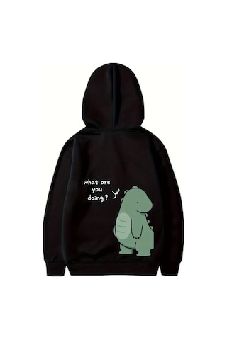 Mevese Baskılı Oversize Kapüşonlu Sweatshirt Hoodie - Siyah