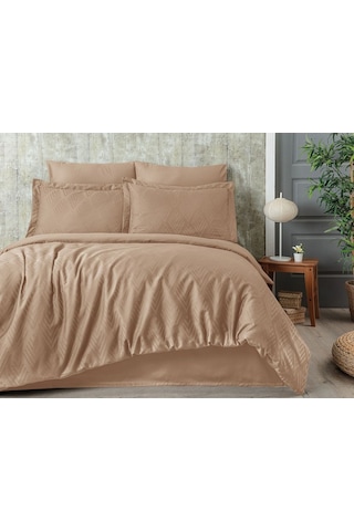 Tivoli Jakarlı %100 Pamuk Saten Çift Kişilik Nevresim Takımı - Dimanond - Kapuçino - 200x220 Cm Cappuccino