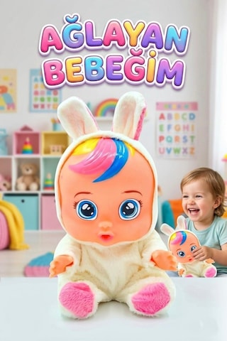 Beyaz Kostümlü Ağlayan Ve Konuşan Et Bebek Emzikli Ve Biberonlu İnteraktif Oyuncak Bebek
