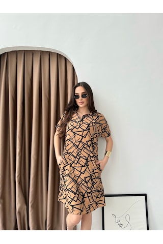 Sarıdağ Desenli Elbise Tunik Bej