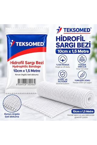 Teksomed Hidrofil Sargı Bezi 10 Cm X 1,5 Metre 10 Adet