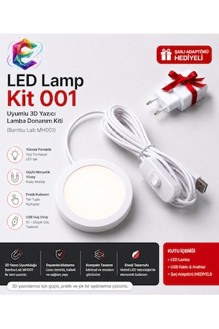 Led Lamp - Kit 001 Uyumlu 3d Yazıcı Lamba Donanım Kiti Gün Işığı Bambu Lab Mh001 Tam Uyumlu + Şarj Adaptörü Hediyeli Beyaz