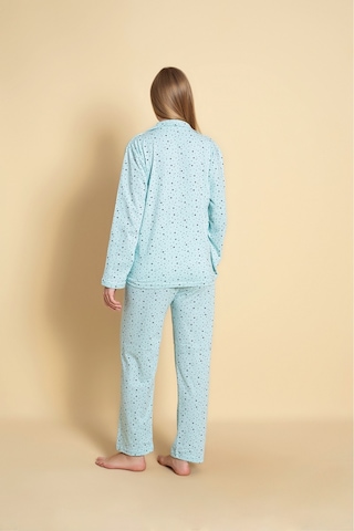 Kadın Boydan Düğmeli Küçük Yıldız Detaylı Pijama Takım A.mavi