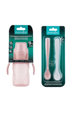 Mamajoo Eğitici Bardak 270 Ml & İkili Beslenme Kaşığı/powder Pink Açık Pembe