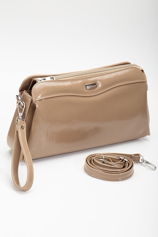 Kadın Portföy Cüzdan Çanta Vizon Rugan 3 Bölmeli Uzun Kısa Askılı-3227 Vizon