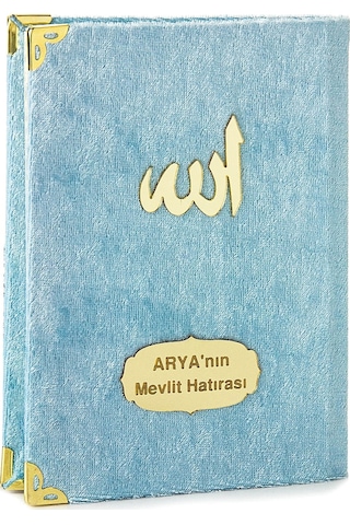 20 Adet Kadife Kaplı Yasin Kitabı - Çanta Boy - İsme Özel Plakalı - Tesbihli - Keseli - Mavi Renk - Mevlüt Hediyeliği - 80 Sayfa