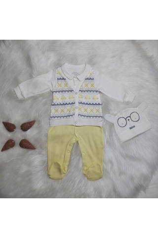 2'li Sarı Beyaz Tulum Set Pamuk Sarı