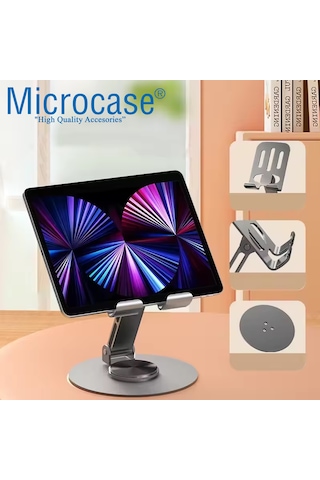 360 Döner Başlıklı Ve Görüş Açısı Ayarlanabilir Metal Telefon Standı Gri Al5341 Gri