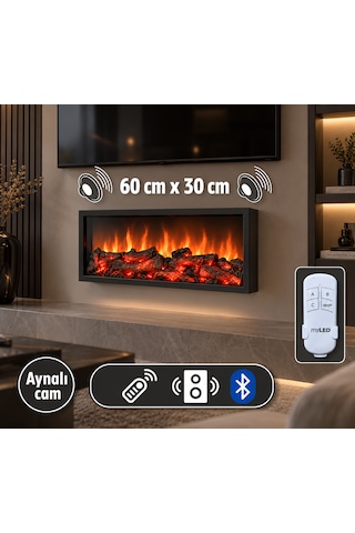 Dekoratif Elektrikli Bluetoothlu Yapay Şömine 60x30x15