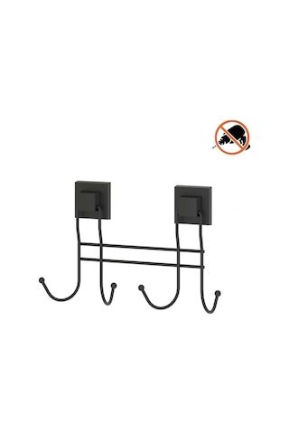 Tekno Tel Ef-252 Siyah 4'lü Askı Bornozluk Yapışkanlı/vidalı Deliksiz Metal Banyo Havluluğu Siyah