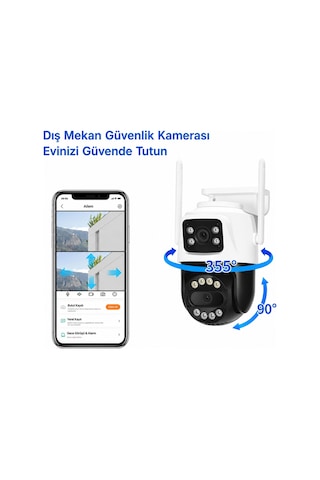 6mp Çift Lens Wifi Ip Güvenlik Kamerası 360 Ptz Hareket Takipli Gece Görüşlü Ip66 Su Geçirmez Sesli Alarm 2 Yönlü Konuşma