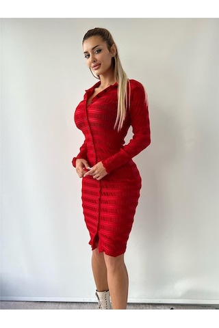 Pink Life İthal Yumuşak Dokulu Kumaş Midi Boy Gömlek Elbise