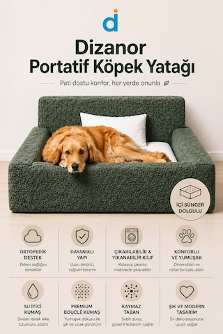 Dizanor Softnest 3 Parça Modüler Sünger Köpek Yatağı Ve Yastık Seti Haki Orta Boy