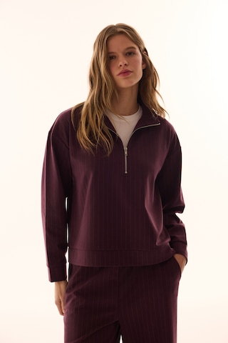 Penti Bordo Yarım Fermuarlı Çizgili Polo Yaka Sweatshirt