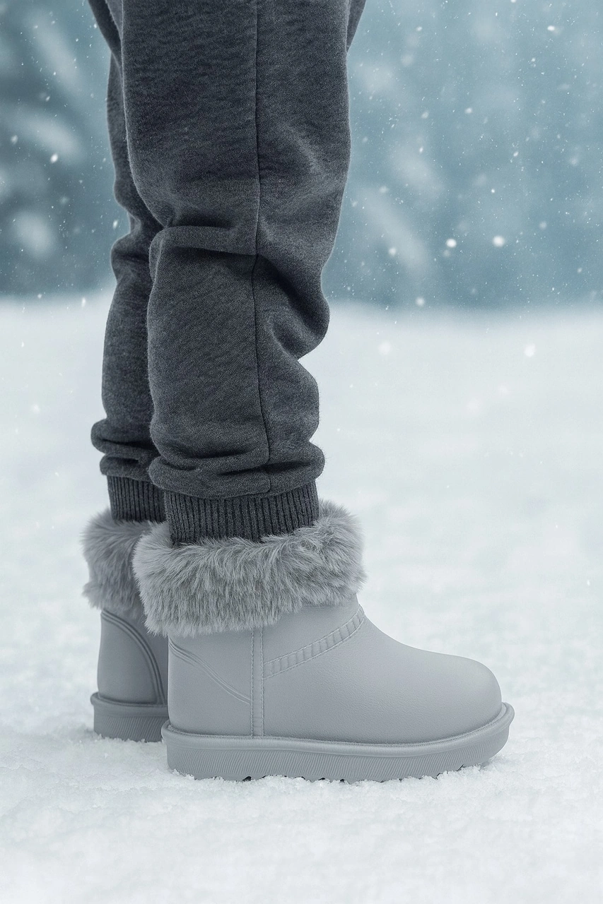 Su Geçirmez İçi Kürklü Kız Çocuk Eva Yağmur Kar Botu Gri