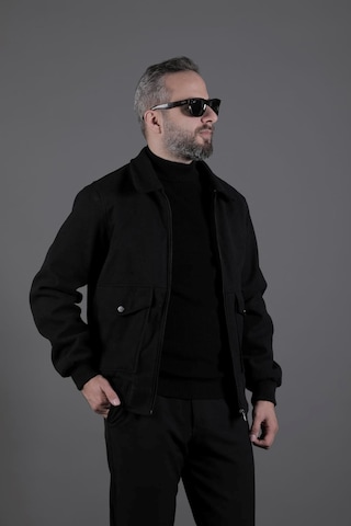 Ohepmoda Torba Cepli Ribanalı Erkek Kaşe Kaban Mont Siyah