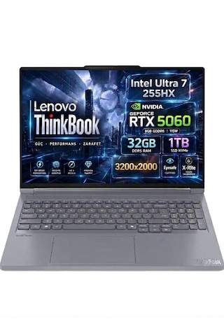 Lenovo Thinkbook 16p G6 Iax Intel Core Ultra 7-255hx Geforce Rtx 5060 8gb 115w 32gb Ddr5 1tb Ssd 16 Inç 3.2k 165hz Ips Freedos 21r0004btx