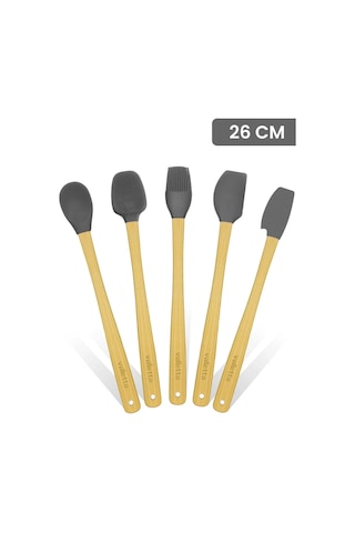 Valletta Indigo 5'li Gri Bambu Silikon Spatula Seti Uzun 26 Cm