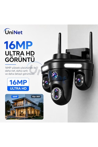 Uninet 4 Kameralı 3 Kamerası 355 Derece Dönebilen Biri Sabit Olan Wifi Güvenlik Sistemi Gece Görüşü, Çift Yönlü Ses Ve Uzaktan Izleme Özellikli Ip Ptz Kamera