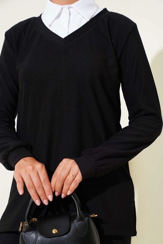 Biçomi Gömlek Yaka Fitilli Salaş İkili Takım Siyah T4300 Siyah