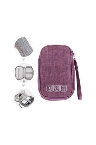 Didadodo Çok Fonksiyonlu Şarjlı Çanta - Taşınabilir Güç Bankası, Kulaklık Ve Kablo Saklama Çantası Mor - Mor Renk, Pratik Tasarım