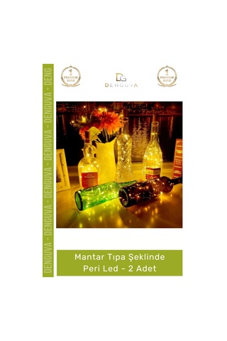 Led Gün Işığı Dekoratif Şişe İçi Pilli Şık Ambiyans Işık Mantar Tıpa Şeklinde Peri Led - 2 Adet Çok Renkli