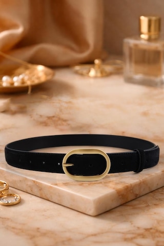 Williampolo Mira Hakiki Süet Deri Gold Toka Siyah Kadın Kemer Siyah