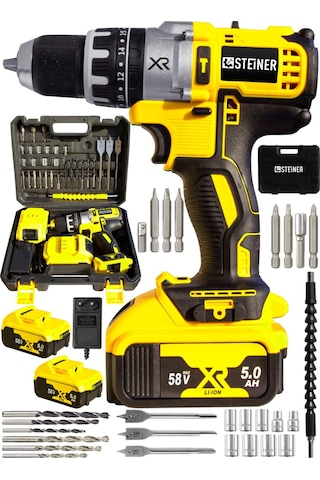 Steiner XR 58 V 5Ah Darbeli Li-ion Çift Akülü Şarjlı Vidalama Matkap + 30 Parça  Pro Usta Set