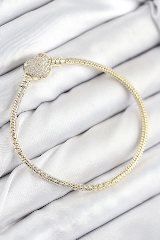 Pirinç Charm Zirkon Taşlı Kalp Model Gold Renk Kadın Bileklik Çok Renkli
