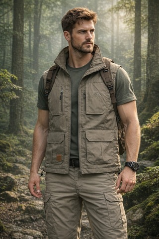 Rema Stil Taktikal Mevsimlik Nefes Alan Hızlı Kuruyan Çok Cepli Haki Ve Bej Outdoor Yelek Çöl Rengi Bej