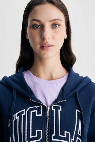 Ucla Joyce Lacivert Kapüşonlu Ve Fermuarlı Aplikeli Standard Fit Kadın Sweatshirt Lacivert