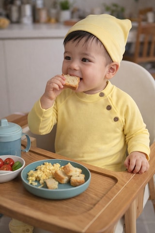Babyhola Kız Erkek Bebek Tulum Bere Takım Pamuk Yaka Düğmeli İnterlok Reglan Kol 583 Sarı