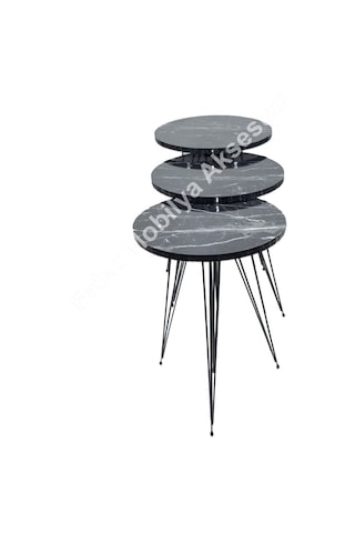 Orta Sehpa Ve Zigon Sehpa Büyük Set Tel Ayak Mermer Desen Elips