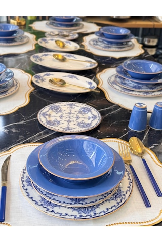 29 Parça 6 Kişilik Porselen Yemek Takımı Tulip-4299 Mavi