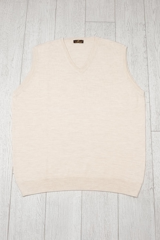 V Yaka Battal Büyük Boy Yünlü Kolsuz Triko Süveter Krem