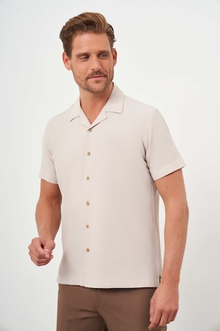 Morven Erkek Bej Viscon Apaçi Yaka Regular Fit Kısa Kol Gömlek Bej