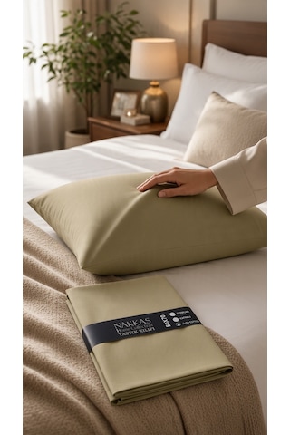 Nakkaş Home Collection 2'li Pamuklu Fermuarlı Yastık Kılıfı Seti - 50x70 Cm Düz Renk Yastık Kılıfı Haki Yeşil