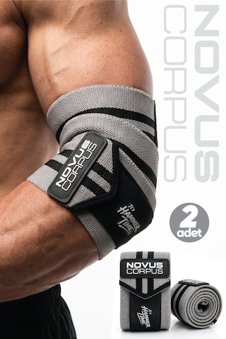 Fitness Dirsek Sargısı Sakatlık Önleyici Destekleyici Spor Dirseklik Elbow Wraps Crossfit Bandajı - 2 Adet - Gri/siyah