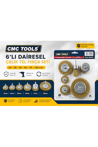 Dairesel Çelik Tel Fırça Seti 6'lı 25-38-50-65-75-100 Mm Kod: Cmc4175