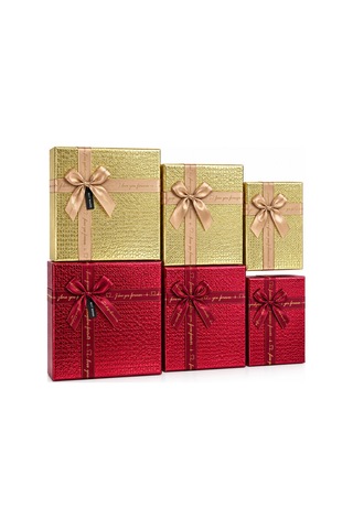 3pcs D.dörtgen Parlak Mix Renkli - Kabartma Desen Karton Hediye Kutusu Kurdelalı 33x24.5-28.5x20.5-24x16.5cm Çok Renkli