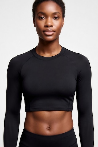 Premium Siyah Uzun Kol Compression Kadın Crop T-shirt Spor Büstiyer Bluz Yoga Pilates Fitness Koşu Siyah