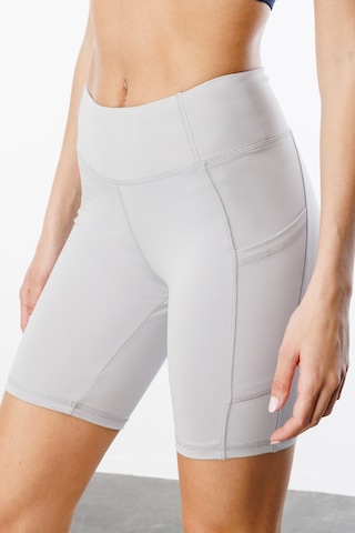 Yüksek Bel Toparlayıcı Çift Cepli Biker Şort Kısa Spor Tayt Kısa-tayt Gri