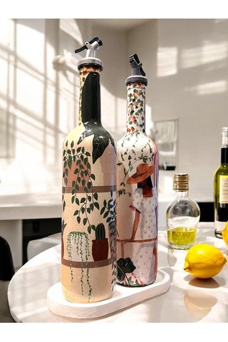 Latin Amerikalı Kadın Ve Kaktüs Desenli Özel Tasarım Yağdanlık-sirkelik Sosluk Seti- Ev Ve Mutfak De Krem