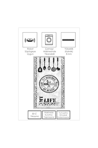West Home Dijital Baskı Yıkanabilir Kaymaz Taban Leke Tutmaz Beyaz Mutfak Halısı Ve Mutfak Yolluk Wh 442 White