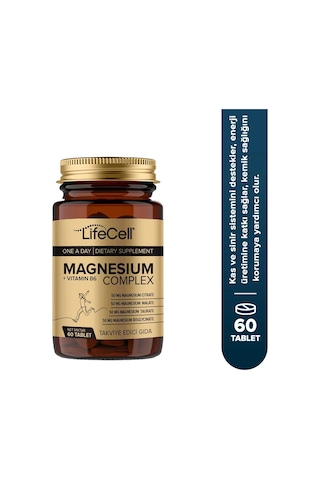 Lifecell Magnezyum Kompleks + Vitamin B6 Taurat - Bisglisinat - Malat - Sitrat İçeren Takviye Edici Gıda 60 Tablet