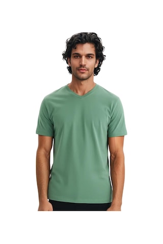 Arma Ar-ma Erkek V Yaka Tişört Baskisiz Basic Örme Kumaş Regular Fit %100 Pamuk 30/1 Penye Süprem Y31364408102 Yeşil-y6