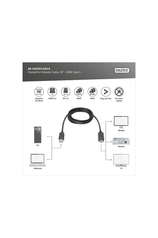 Dıgıtus Displayport Adaptör Kablosu, Dp - Hdmı A Tip