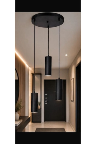 Dekoratif 3 Lü Oturma-giyinme Odası Metal Sarkıt 23 Cm Texture Siyah-beyaz Günışığı Ampullü