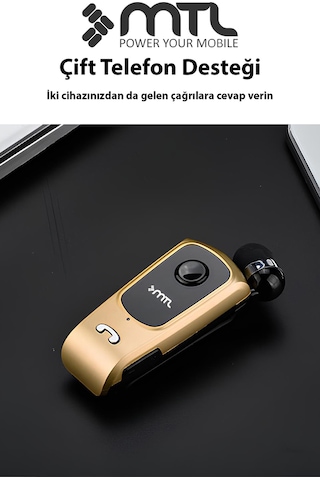 Yaka Klipsli Mono Makaralı Bluetooth Kulaklık Çift Telefon Destekli Mt920